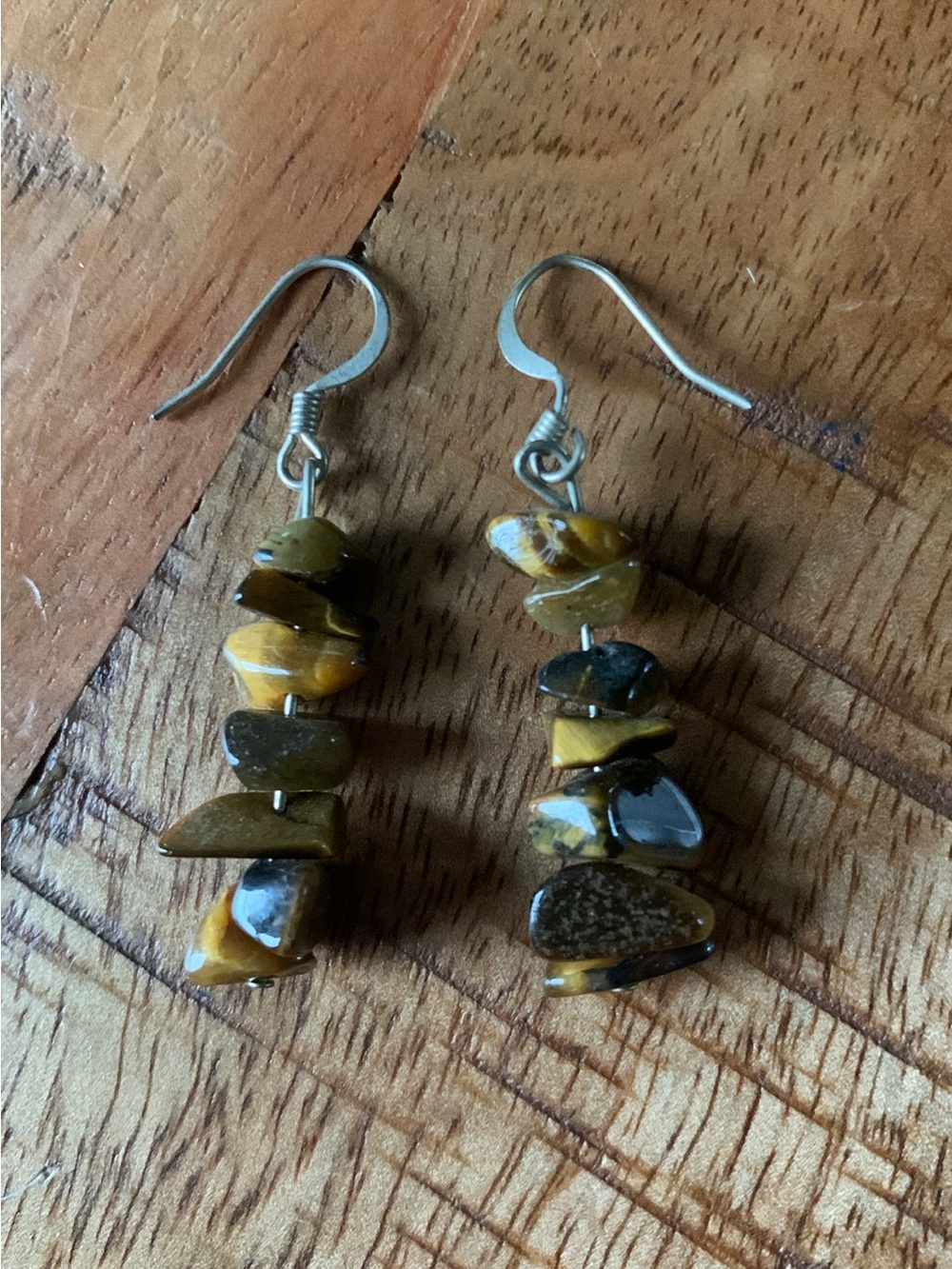 Tiger's Eye Chip Stone Dangle Earrings